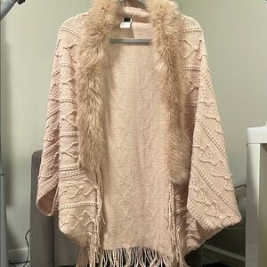 Shein Blush Pink Knit Sweater with Faux Fur Trim